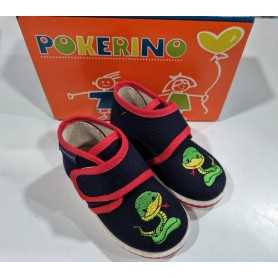 Pantofole Bambino 22 Blu e Rosso Chiuse con Velcro in Tela Made in Italy 350 Pokerino
