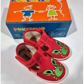 Scarpe Primi Passi Bambino 19 Rosso Occhietti con Velcro in Tela Made in Italy 70 Pokerino Granchio