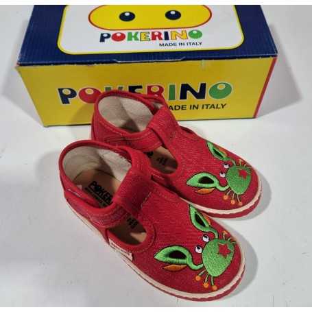 Scarpe Bambino 26 Rosso Occhietti con Velcro in Tela Made in Italy 70 Pokerino Granchio