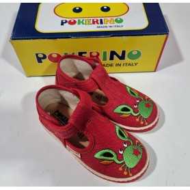 Scarpe Bambino 33 Rosso Occhietti con Velcro in Tela Made in Italy 70 Pokerino Granchio
