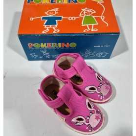 Scarpe Primi Passi Bimba 20 Occhietti Rosa con Velcro in Tela Made in Italy 70 Pokerino Granchio