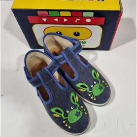 Scarpe Bambino 24 Occhietti Blu con Velcro in Tela Made in Italy 70 Pokerino Granchio