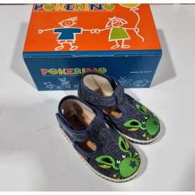 Scarpe Primi Passi Bambino 19 Blu Occhietti con Velcro in Tela Made in Italy 70 Pokerino Granchio