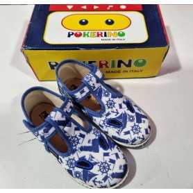Scarpe Bambino 26 Occhietti Blu Cobalto con Velcro in Tela Made in Italy 70 Pokerino Barchette