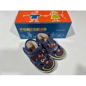 Scarpe Primi Passi Bambino 18 Blu Occhietti con Velcro in Tela Made in Italy 70 Pokerino Faccina