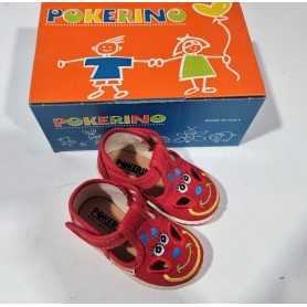 Scarpe Primi Passi Bimba 18 Rosso Occhietti con Velcro in Tela Made in Italy 70 Pokerino Faccina