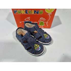 Sandali Primi Passi Bambino 20 Blu con Velcro in Tela Made in Italy 65 Pokerino Barchetta