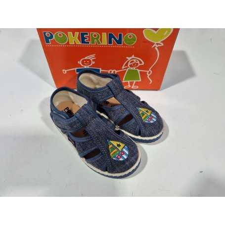 Sandali Tela Bambino 33 Blu con Velcro in Tela Made in Italy 65 Pokerino Barchetta