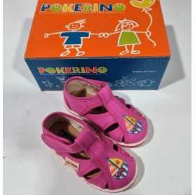 Sandali Bambina 26 Rosa con Velcro in Tela Made in Italy 65 Pokerino Barchetta