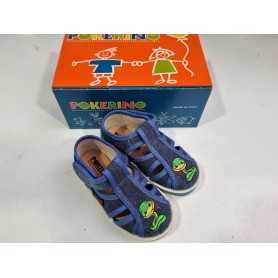 Sandali Primi Passi Bambino 20 Blu con Velcro in Tela Made in Italy 65 Pokerino Snake