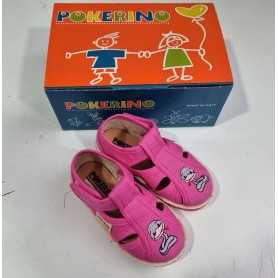 Sandali Bambina 24 Rosa con Velcro in Tela Made in Italy 65 Pokerino Snake