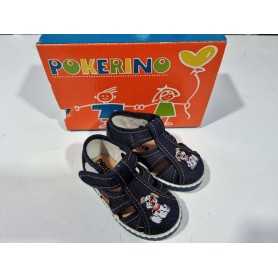 Sandali Primi Passi Bambino 18 Blu con Velcro in Tela Made in Italy 65 Pokerino Cagnolino