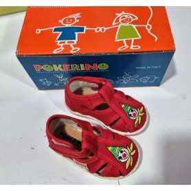 Sandali Primi Passi Bambino 19 Rosso con Velcro in Tela Made in Italy 65 Pokerino Clown