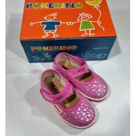 Ballerine Bambina in Tessuto 22 Rosa con Velcro Made in Italy 60 Pokerino Cuori Argento