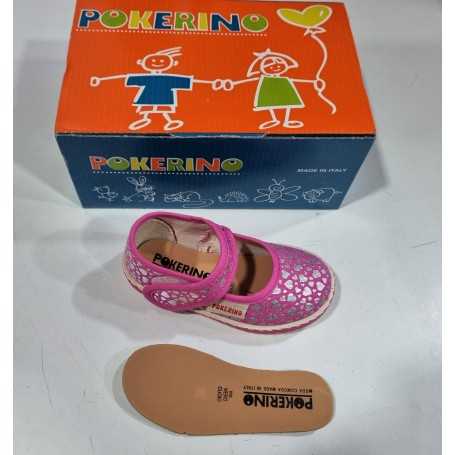 Ballerine Bambina in Tessuto 23 Rosa con Velcro Made in Italy 60 Pokerino Cuori Argento