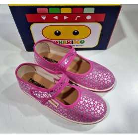 Ballerine Bambina in Tessuto 29 Rosa con Velcro Made in Italy 60 Pokerino Cuori Argento