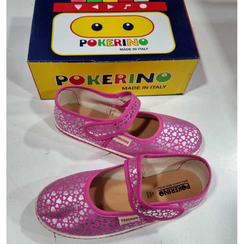 Ballerine Bambina in Tessuto 32 Rosa con Velcro Made in Italy 60 Pokerino Cuori Argento