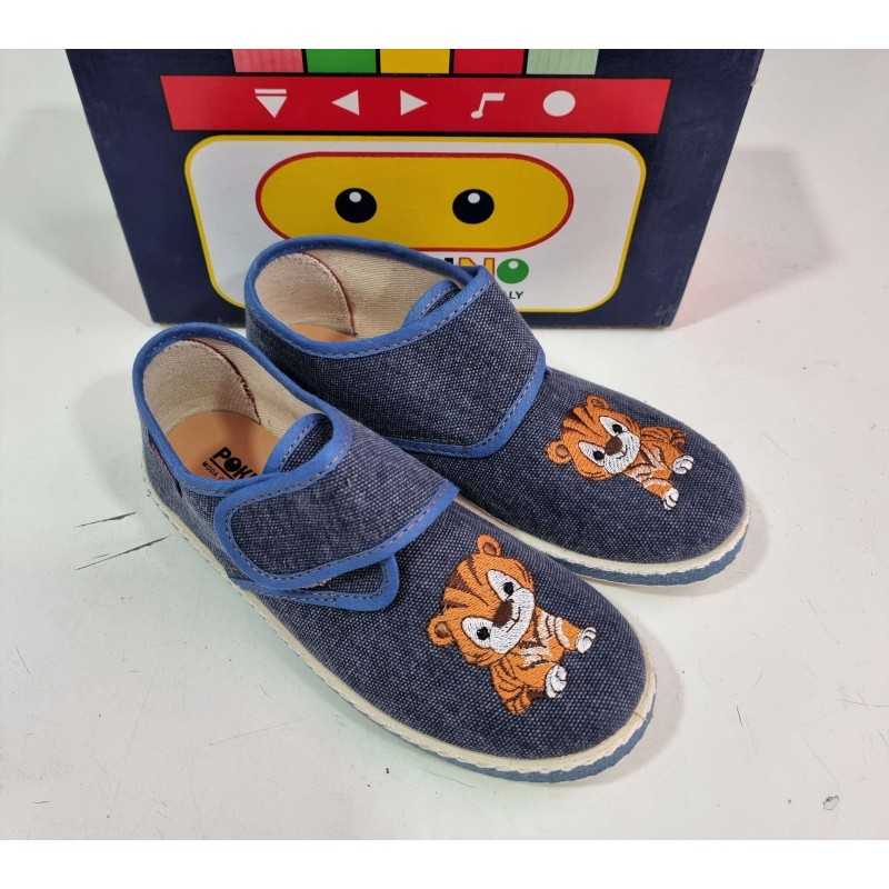 Scarpe Bambino Tela 23 Blu con Velcro Made in Italy 68 Pokerino Tigre