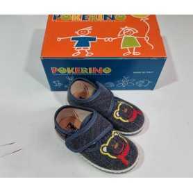 Scarpe Bambino Tela 23 Blu con Velcro Made in Italy 68 Pokerino Orsetto