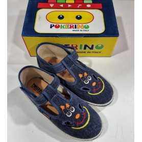 Scarpe Primi Passi Bambino 19 Blu Occhietti con Velcro in Tela Made in Italy 70 Pokerino Smile