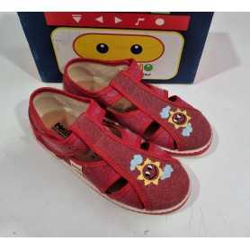 Sandali Bambino 33 Rosso con Velcro in Tela Made in Italy 65 Pokerino Sole