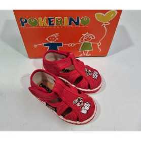 Sandali Primi Passi Bambino 19 Rosso con Velcro in Tela Made in Italy 65 Pokerino Cagnolino