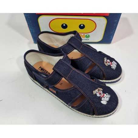 Sandali Tela Bambino 34 Blu Scuro con Velcro in Tela Made in Italy 65 Pokerino Cagnolino