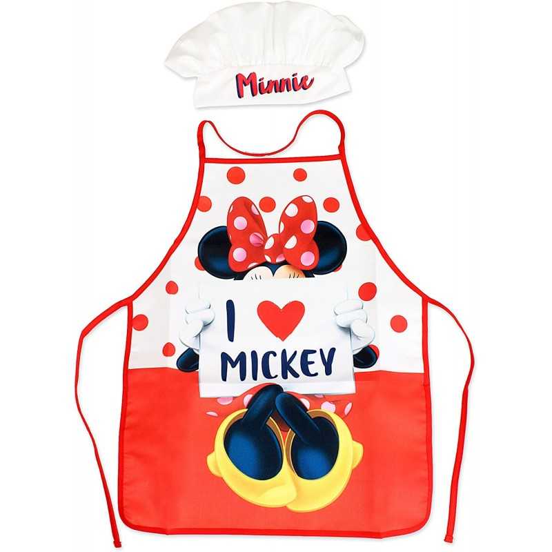 Grembiule da Cucina Bambina Minnie Disney con Cappello Cuoco Ocio 3-8 Anni