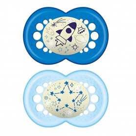 Ciuccio Mam 16-36 mesi Night Silicone Maschio Original Confezione da 2 Ciucci Astronave-Stella