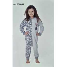 Pigiama Intero Bambina 3 Anni Caldo Cotone Senza Piedi con Zip Grigio Gattino 270058 Gary