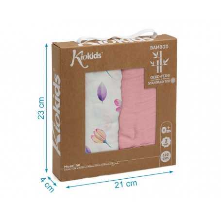 Mussole Neonato Bamboo 120x120 cm Rosa Set 2 Pezzi 3671 Kio Kids