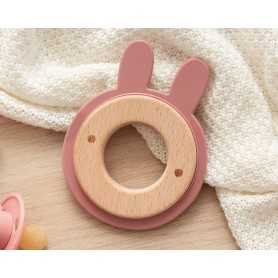 Massaggiagengive Neonato 3 Mesi+ Silicone e Legno Naturale Coniglietto Rosa 3236 Kio Kids