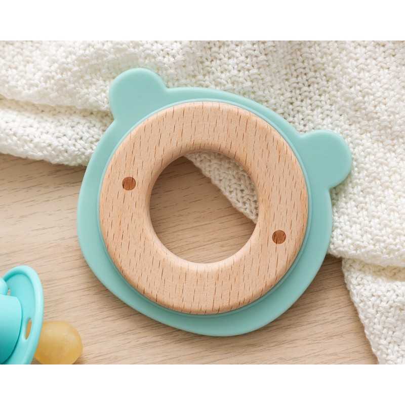 Massaggiagengive Neonato 3 Mesi+ Silicone e Legno Naturale Orsetto Verde  3235 Kio Kids