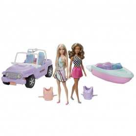 Barbie Set Auto Jeep, Barca e due Bambole Barbie Mattel GXD66 3 Anni+