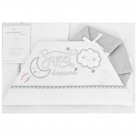 Lenzuola Carrozzina Neonato 75x40 cm Cotone Set 3 Pezzi Bianco e Grigio  Sweet Dreams NG91-7