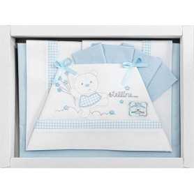 Lenzuola Carrozzina Neonato 70x40 cm Cotone Set 3 Pezzi Azzurro e Bianco Orsetto Stelline B0200-809 Batuffolini