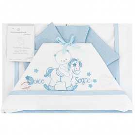 Lenzuola Lettino Neonato 60x120 cm Cotone Set 3 Pezzi Azzurro Cavallino Dolce Sogno NG101-3 Nazareno Gabrielli