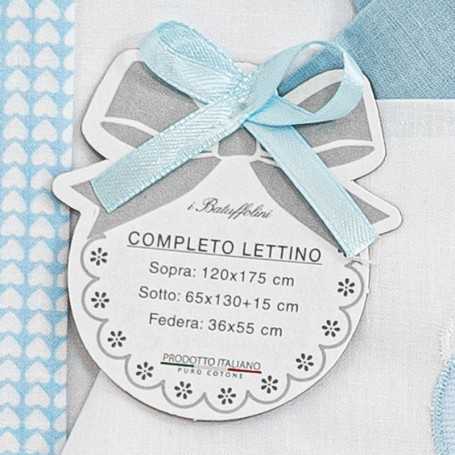 Lenzuola Lettino Neonato 60x120 cm Cotone Set 3 Pezzi Azzurro Orsetto  Fiocco B0203-782 Batuffolini