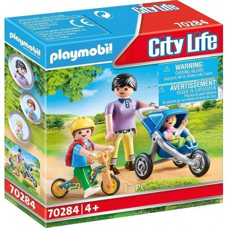 Playmobil City Life 70284 Mamma con Bambini Passeggino e Bicicletta 4 Anni+