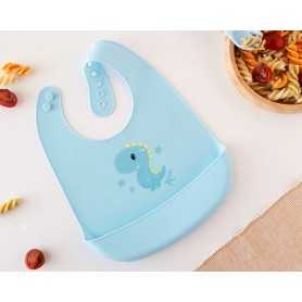 Bavaglino Silicone con Tasca Azzurro Dinosauro 3609 Kiokids 4 Mesi+