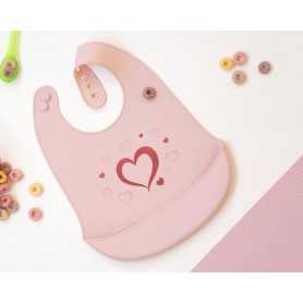 Bavaglino Silicone con Tasca Rosa Cuore 3017 Kiokids 4 Mesi+