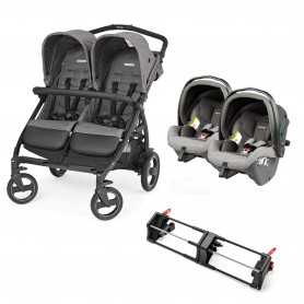Passeggino Gemellare Peg Perego Book For Two Quarz 2024 con 2 Ovetti Primo Viaggio SLK e Adattatore