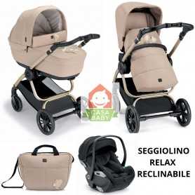 Trio Cam Techno Babila Cuori Beige 564 con Ovetto Reclinabile Seggiolino Relax I-Size 80525 Telaio Gold 2024