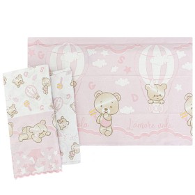 Lenzuola Lettino Neonato 60x120 cm Cotone Set 3 Pezzi Rosa Orsetto Mongolfiera NG931-1 Nazareno Gabrielli