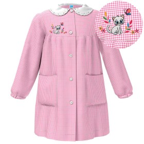 Grembiule Asilo Siggi Bambina 2 anni 92 cm tg.45 Rosa Quadretti Gattino Farfalla 33GR4025