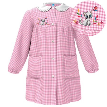 Grembiule Asilo Siggi Bambina 2 anni 92 cm tg.45 Rosa Quadretti Gattino Farfalla 33GR4025