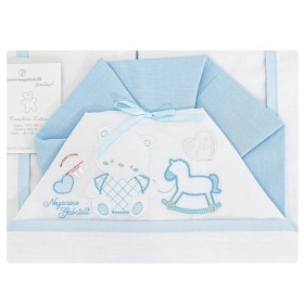 Lenzuola Lettino Neonato 60x120 cm Cotone Set 3 Pezzi Azzurro Orsetto Cavalluccio NG101-30 Nazareno Gabrielli