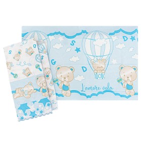 Lenzuola Lettino Neonato 60x120 cm Cotone Set 3 Pezzi Azzurro Orsetto Mongolfiera NG931-1 Nazareno Gabrielli