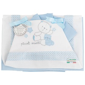 Lenzuola Lettino Neonato 60x120 cm Cotone Set 3 Pezzi Azzurro Piccoli Orsetti B0203-103 Batuffolini