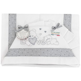 Lenzuola Lettino Neonato 60x120 cm Cotone Set 3 Pezzi Grigio Orsetti Love B0203-116 Batuffolini